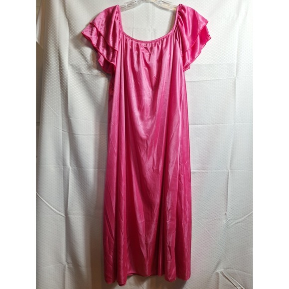 NWT$ Vtg LATI FASHION Intimates Satiny Long Nightgown Sz L Pink Flutter Sleeves - Picture 2 of 5